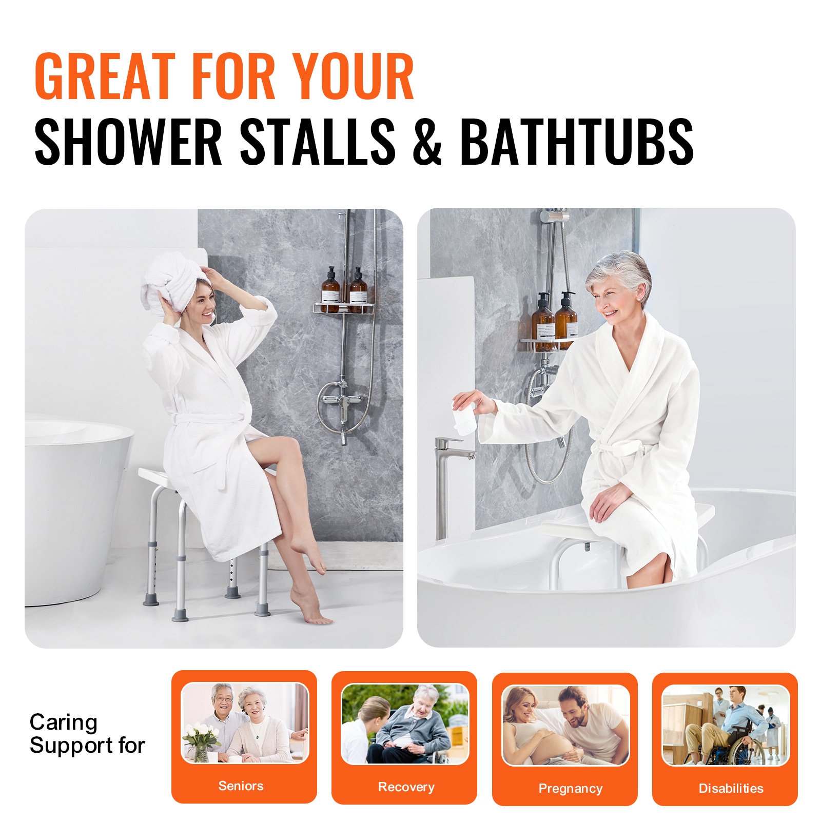 Adjustable Shower Chair With Handles And Non-slip Seat For Elderly_voghion.com
